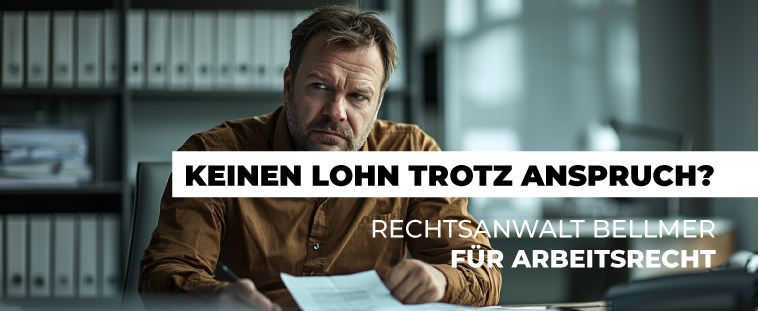 Auf dem Bild ist ein Mann im Büro, der einen angespannten Gesichtsausdruck hat. Außerdem der Text 